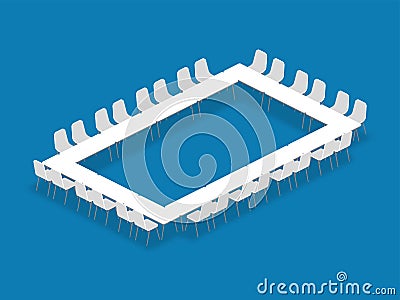 Meeting room setup layout configuration Hollow Square isometric Vector Illustration