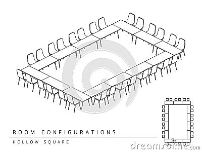Meeting room setup layout configuration Hollow Square style, per Vector Illustration