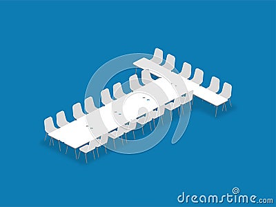 Meeting room setup layout configuration T Shape isometric style Vector Illustration