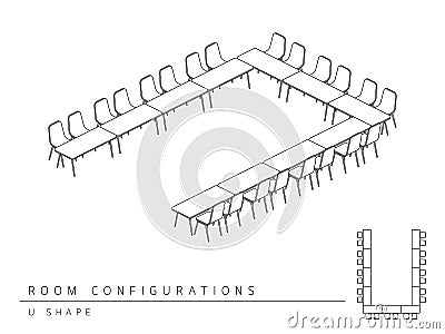 Meeting room setup layout configuration U Shape style Vector Illustration
