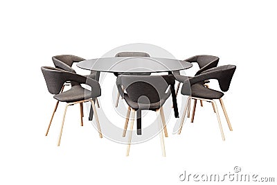 meeting round table and black office chairs for conference, isolated on white background Stock Photo