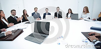 Meeting of shareholders of the company at the round - table. Stock Photo