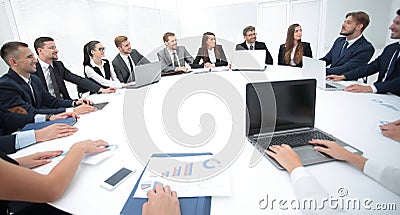 Meeting of shareholders of the company at the round - table. Stock Photo