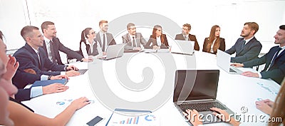 Meeting of shareholders of the company at the round - table. Stock Photo