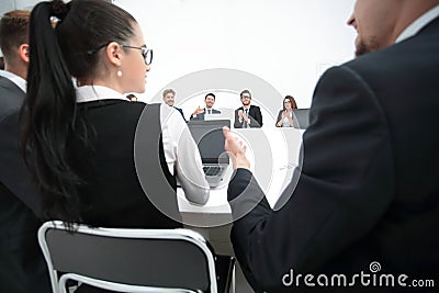 Meeting of shareholders of the company at the round - table. Stock Photo