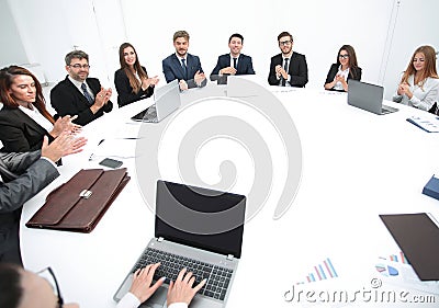 Meeting of shareholders of the company at the round - table. Stock Photo