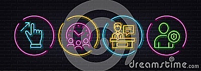 Meeting time, Exhibitors and Touchscreen gesture minimal line icons. For web application, printing Vector Vector Illustration