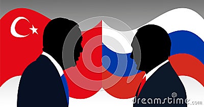 2023. Meeting of Turkish President Recep Tayyip Erdogan and Russian President Vladimir Putin Vector Illustration