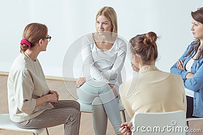 Meeting for young active women Stock Photo