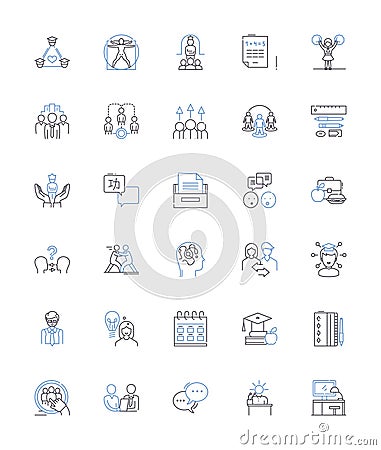 Meetings and gatherings line icons collection. Convene, Assemble, Conference, Assembly, Gather, Conclave, Symposium Vector Illustration