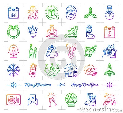 Mega Christmas icons set, Trendy gradient line icon minimal design Vector Illustration