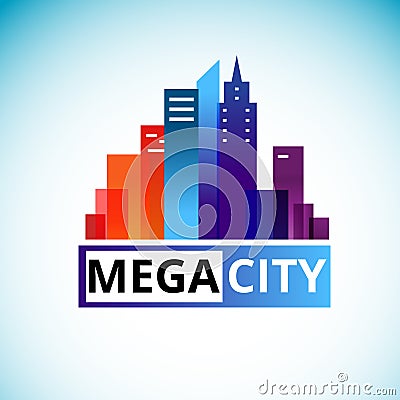 Mega city or Downtown logo design - Vector Illustration