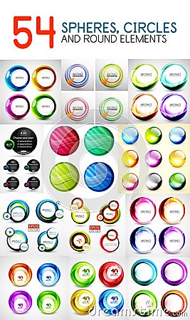 Mega collection of circles, spheres, round swirls design elements Vector Illustration