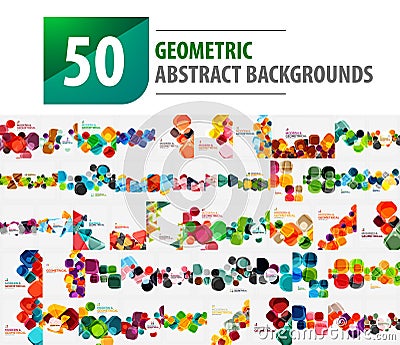 Mega collection of 50 geometric abstract backgrounds created with modern patterns - squares Vector Illustration