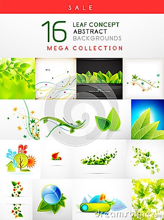 Mega collection of leaf abstract backgrounds Vector Illustration