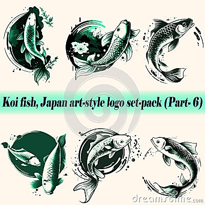 Mega collection set-pack Vector Koi fish Japan art-style logo, Drawing Elegant style Vector Illustration