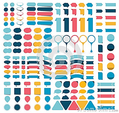 Mega collections of infographics flat design elements, buttons, stickers, note papers, pointers. Vector Illustration