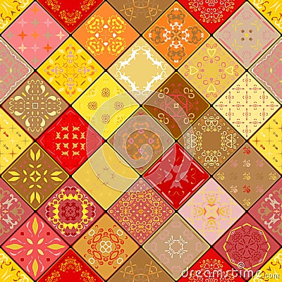 Mega Gorgeous seamless patchwork pattern from colorful Moroccan tiles, ornaments. Vector Illustration