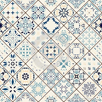 Mega Gorgeous seamless patchwork pattern from colorful Moroccan tiles, ornaments. Vector Illustration