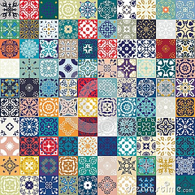 Mega Gorgeous seamless patchwork pattern from colorful Moroccan tiles, ornaments. Can be used for wallpaper, pattern fills, web pa Stock Photo