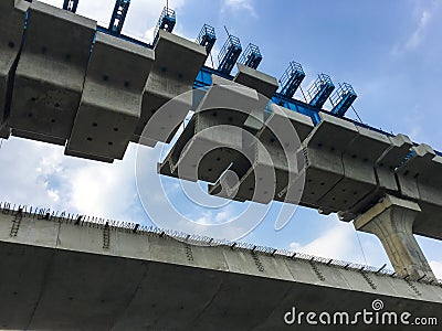 Mega infrastructure construction work of a bridge. Stock Photo