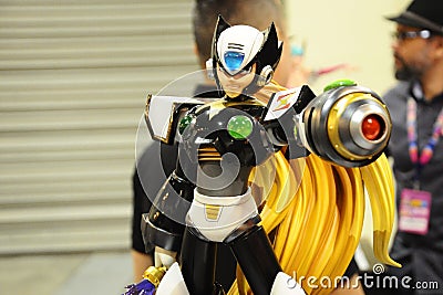 Mega Man scale model fictional action figures display for public. Editorial Stock Photo