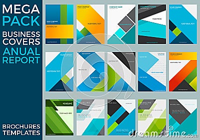 Mega Pack of Business Annual Report Brochure Templates, Squares, Lines, Triangles, Waves Vector Illustration