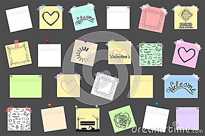 Mega pack of colored office paper stickers with shadow Vector Illustration