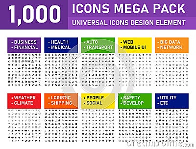 Vector illustration of 1000 icons pack for business Vector Illustration