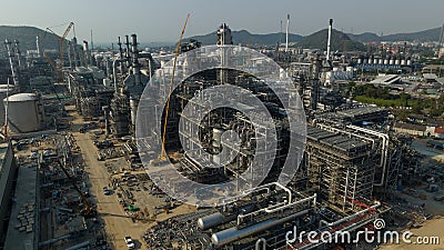 Mega project area, industrail plant construction large crude oil refinery, aerial view Stock Photo