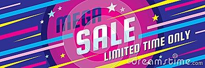 Mega sale discount - vector layout concept illustration. Abstract horizontal advertising promotion banner. Creative background. Vector Illustration