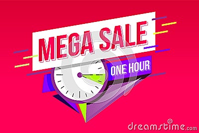 Mega sale geometric sticker. Countdown banner Vector Illustration