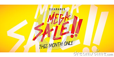Mega Sale heading yellow design for banner or poster. Sale and d Vector Illustration