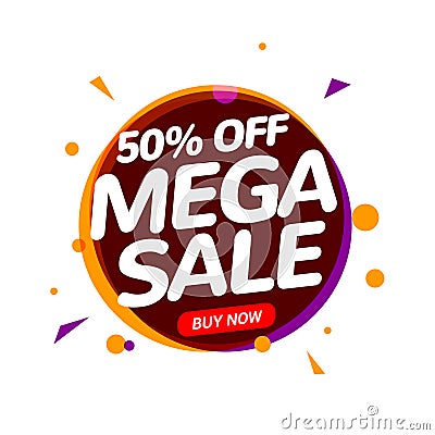 Mega Sale 50 percent speech bubble banner sign. Discount tag design template. Business label promo offer Vector Illustration