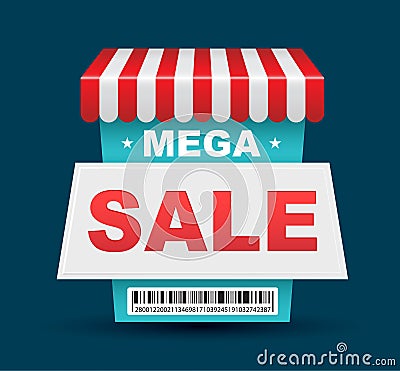 Mega Sale shop banner design with barcode. Vector Illustration