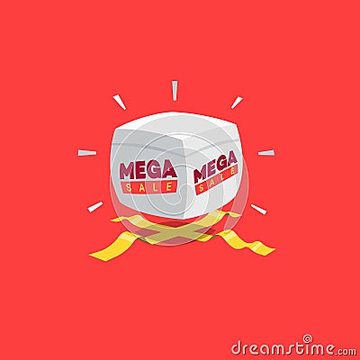 Mega sale symbol with overfilled gift box Vector Illustration