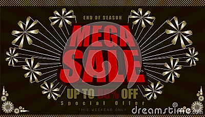 Mega sale up to 80% end of year special offer. vintage retro element firework explode from center. vector illustration eps10 Vector Illustration