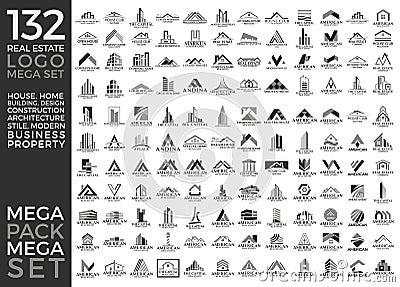 Mega Set and Big Group, Real Estate, Building and Construction Logo Vector Design Vector Illustration