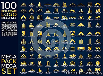 Mega Set and Big Group, Real Estate, Building and Construction Logo Vector Design Vector Illustration