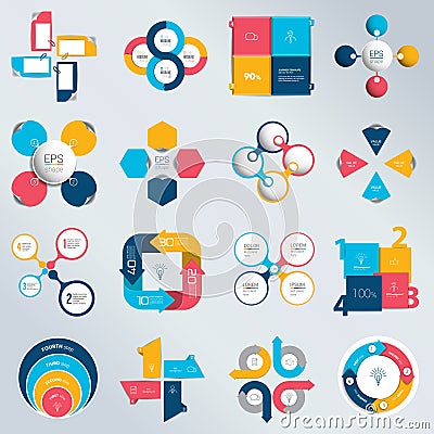 Mega set of business concept with 4 options, steps, processes. Vector Illustration