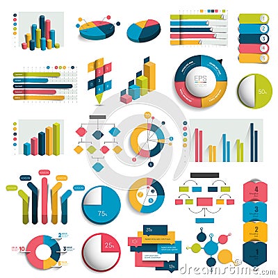 Mega Set of business 3D design graphs, charts, templates, schemes. Vector Illustration