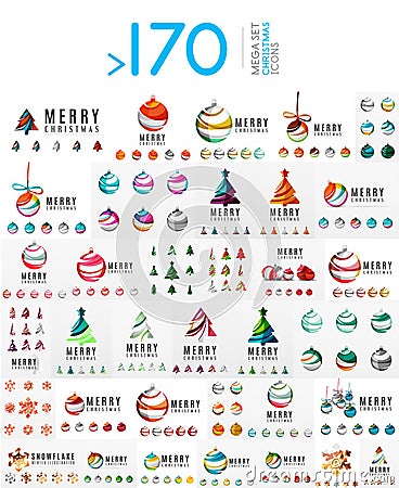 Mega set of Christmas Logos. Abstract tree, snow Vector Illustration