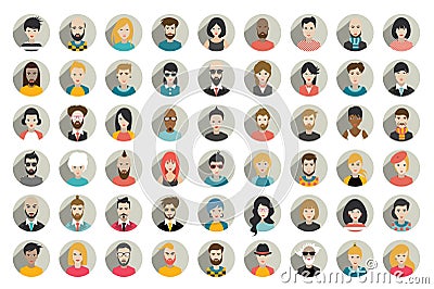 Mega set of circle persons, avatars, people heads different nationality in flat style. Vector Illustration