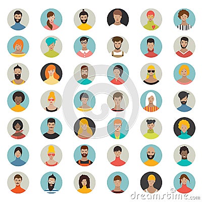 Mega set of circle persons, avatars, people heads different nationality in flat style. Vector Vector Illustration