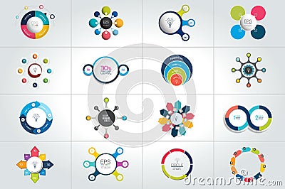 Mega set of circle, round infographic templates, diagrams, graph, presentations, chart. Vector Illustration