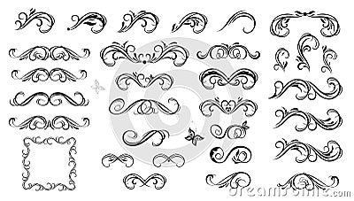 Mega set or collection of vector calligraphic and floral decorative elements and headers for design Vector Illustration