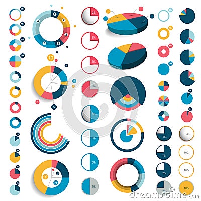 Mega set of 3d, plastic and flat circle, round charts Vector Illustration