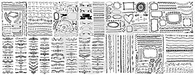 Mega set of doodle sketch frame, line, corner and divider Vector Illustration