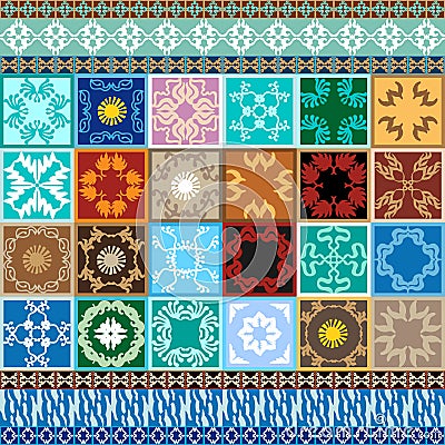 Mega set. Glazed ceramic tiles with colorful borders. Vector Illustration