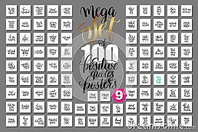 Mega set of 100 hand lettering positive quotes posters Vector Illustration